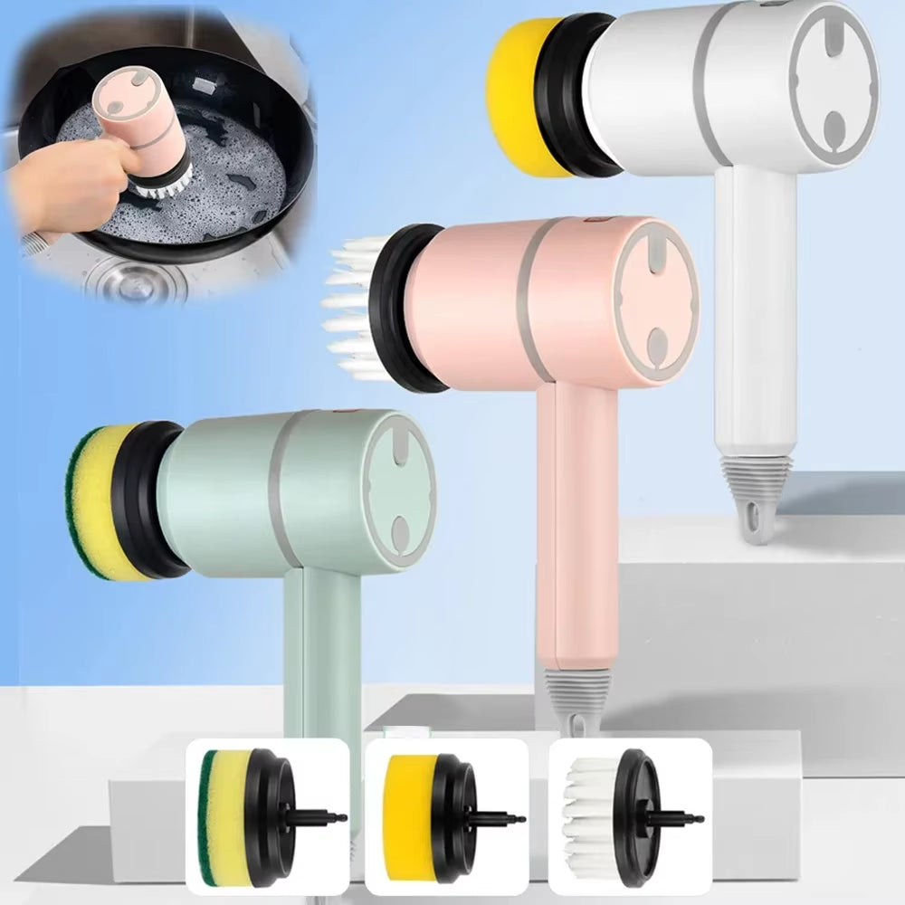 New Electric Cleaning Brush 3 Brush Heads Cleaner Multifunctional Cleaning Pots and Dishes for Kitchen Bathroom Bathtub Glass